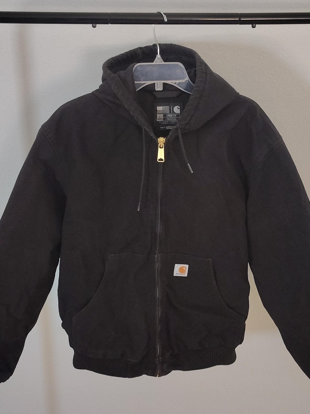 Carhartt Black Hooded Zip-Front Work Jacket